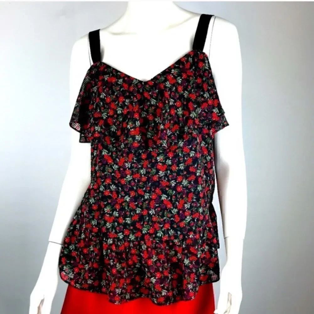 Libby Edelman- Cold Shoulder Peplum Floral Blouse - Size XL